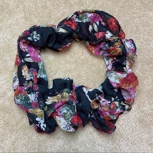 Black with Floral Design Infinity Scarf NWOT